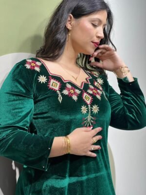 Robe Katifa vert– Broderie Florale