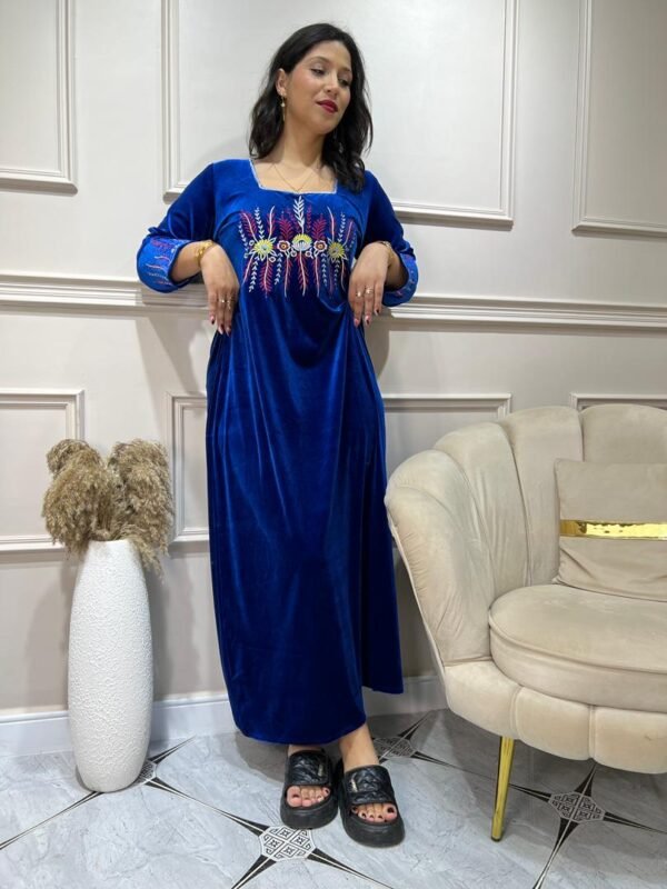Robe Katifa bleu – Broderie Florale